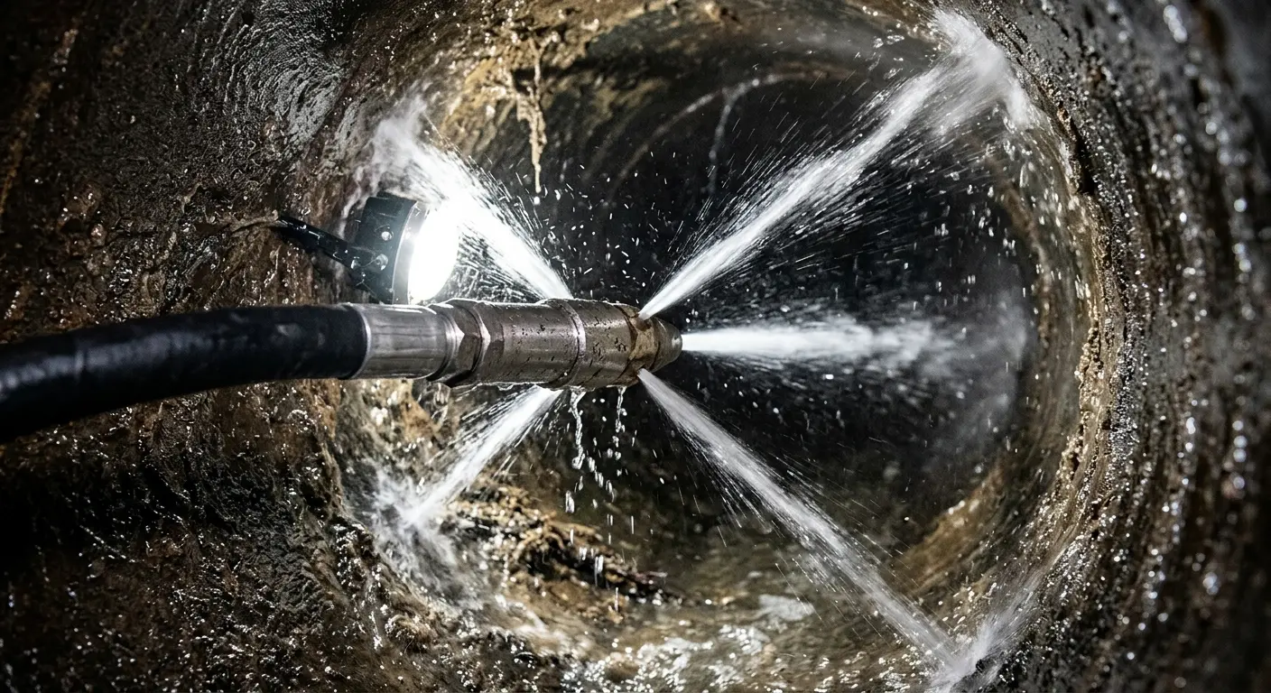 High-pressure hydro jetting nozzle cleaning sewer pipe for Emergency Drain Service in Fort Rucker